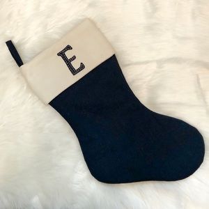 Letter E Initial Navy Blue Christmas Stocking